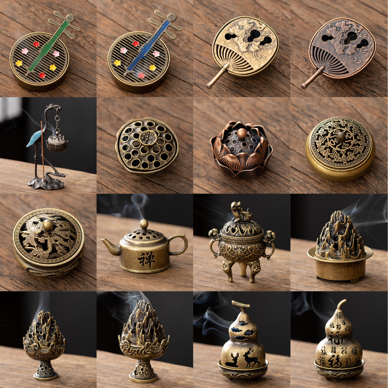Small Xiangyun Goose Pear Incense Burner New Chinese Style Alloy Small Incense Burner Dragon and Phoenix Incense Holder Incense Coil Burner Aromatherapy Tablets