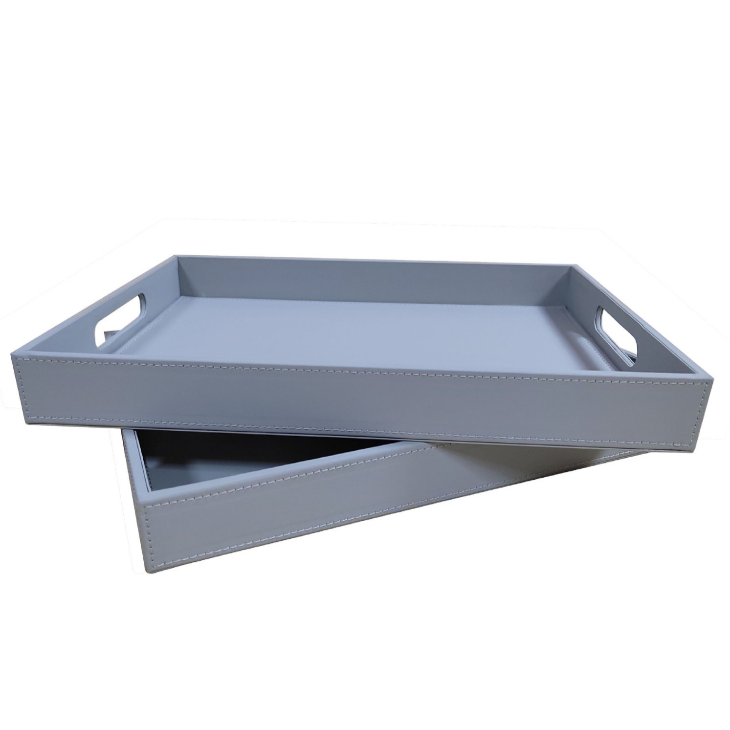 Black Pu Leather Tray for Home Hotel Tea and Sundries with Handle Storage Box Factory Wholesale with Printed Logo
