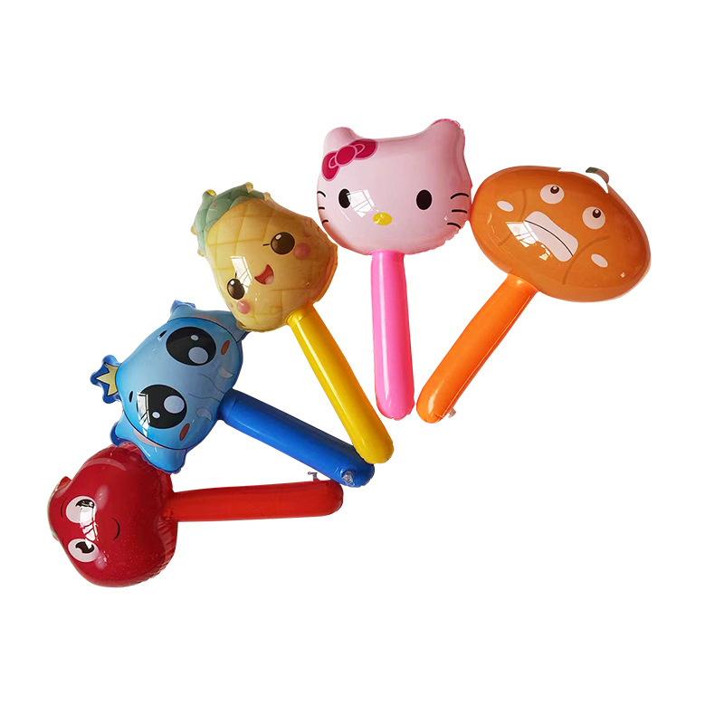 Children's Cartoon Short Stick Animal Head Inflatable Hammer Inflatable Stick Toy Kindergarten Gift Percussion Prop Inflatable