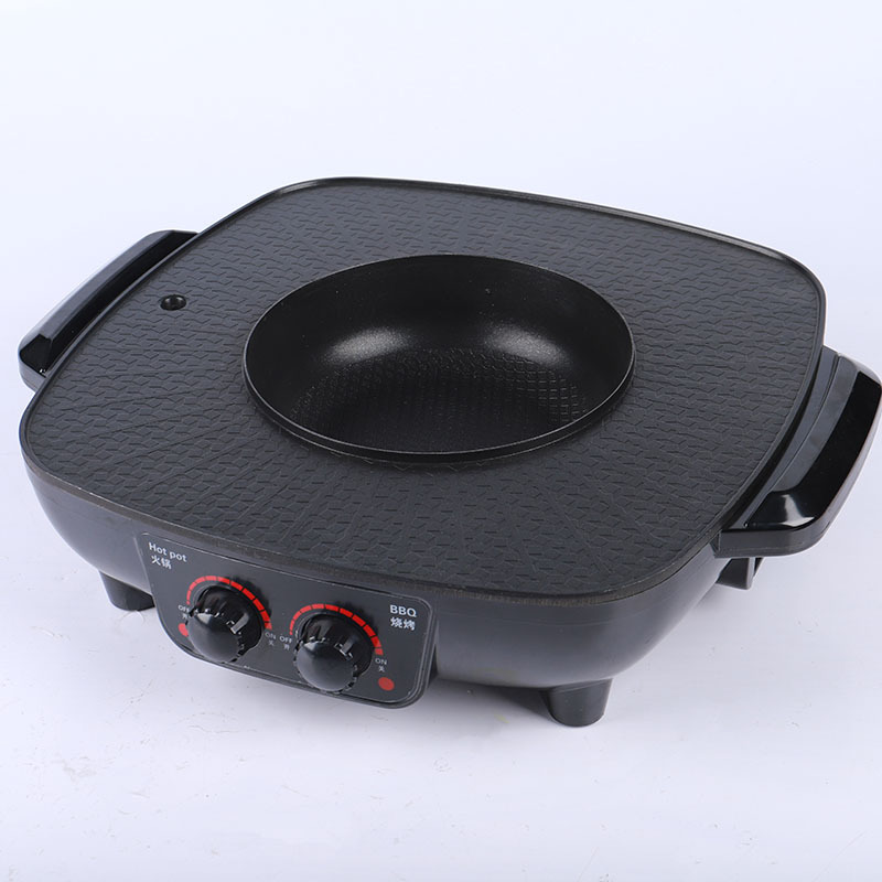 Household Electric Hot Pot Korean-Style Grill Pan Dual-Purpose Pot for Grilling, Boiling, and Frying Multi-Purpose Electric Cooking Pot Barbecue Integrated Pot Electric Heating Pot
