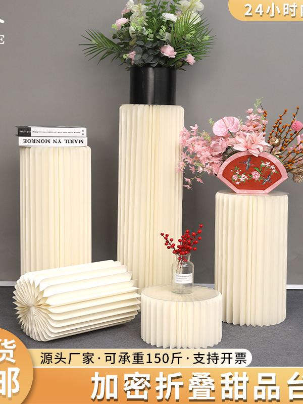 Roman Column Display Stand Column Cylindrical Ornaments Foldableing Wedding Props Dessert Table Decoration Table Paper Booth