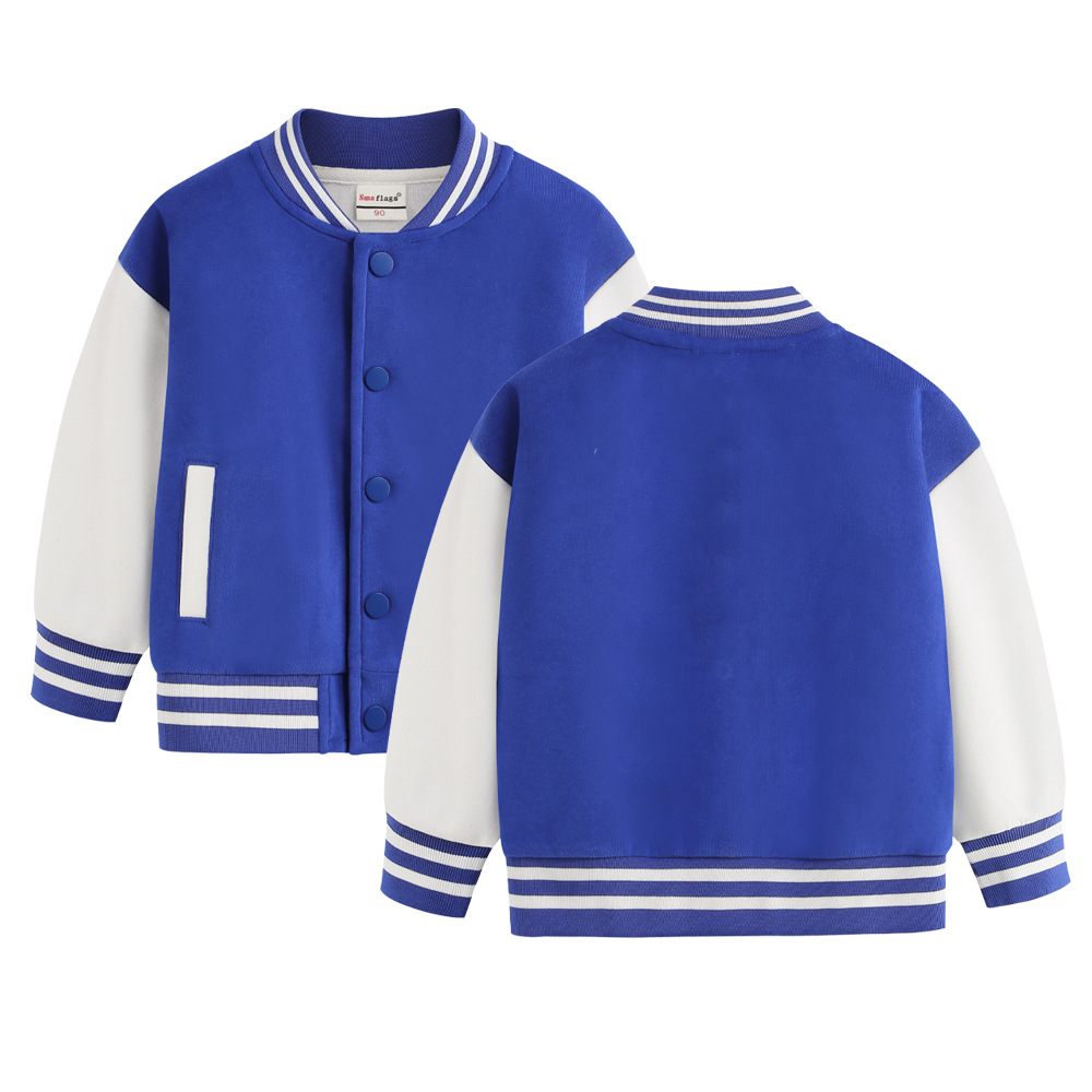 Boys and Girls coat spring, autumn and winter new children's fleece-lined baseball uniform baby cardigan small medium and big children medium thick top