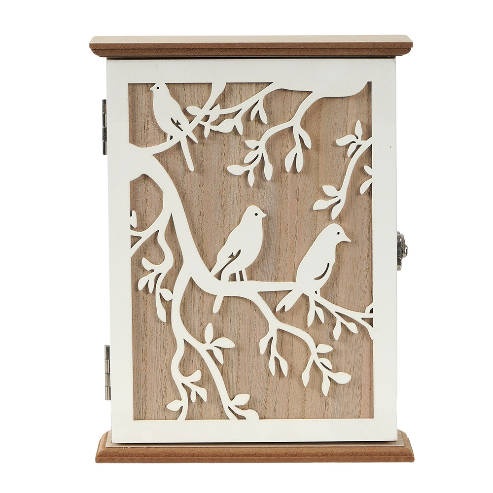 White Bird Wooden Key Storage Box Cute Decorative Room Home Accessories Wall Mounted Car Key Hanger