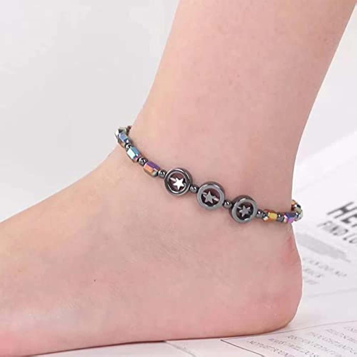 Cross-border Explosion Models Hot-selling Retro Fashion Colorful Electroplated Black Gallstone Yoga Elastic Couple Anklet