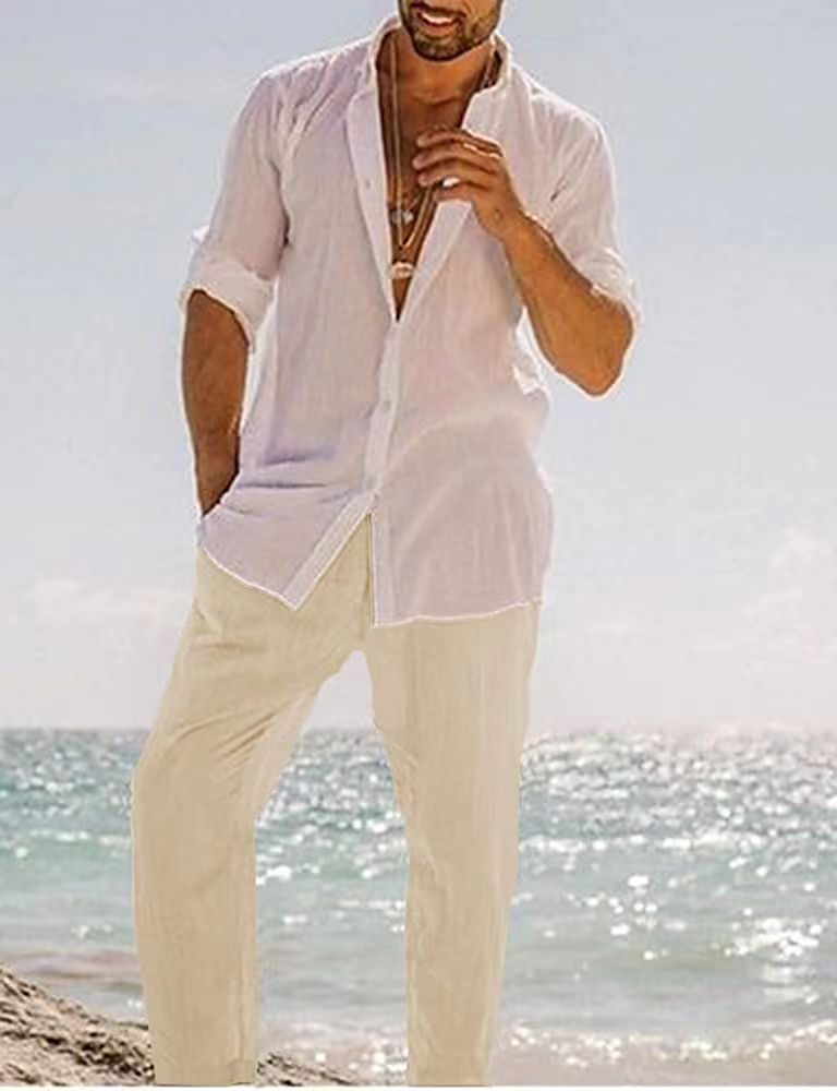 2023 Amazon Hot Selling Men's Casual Breathable Cotton and Linen Drawstring Pants Breathable Summer Beach Pants (Factory Outlet