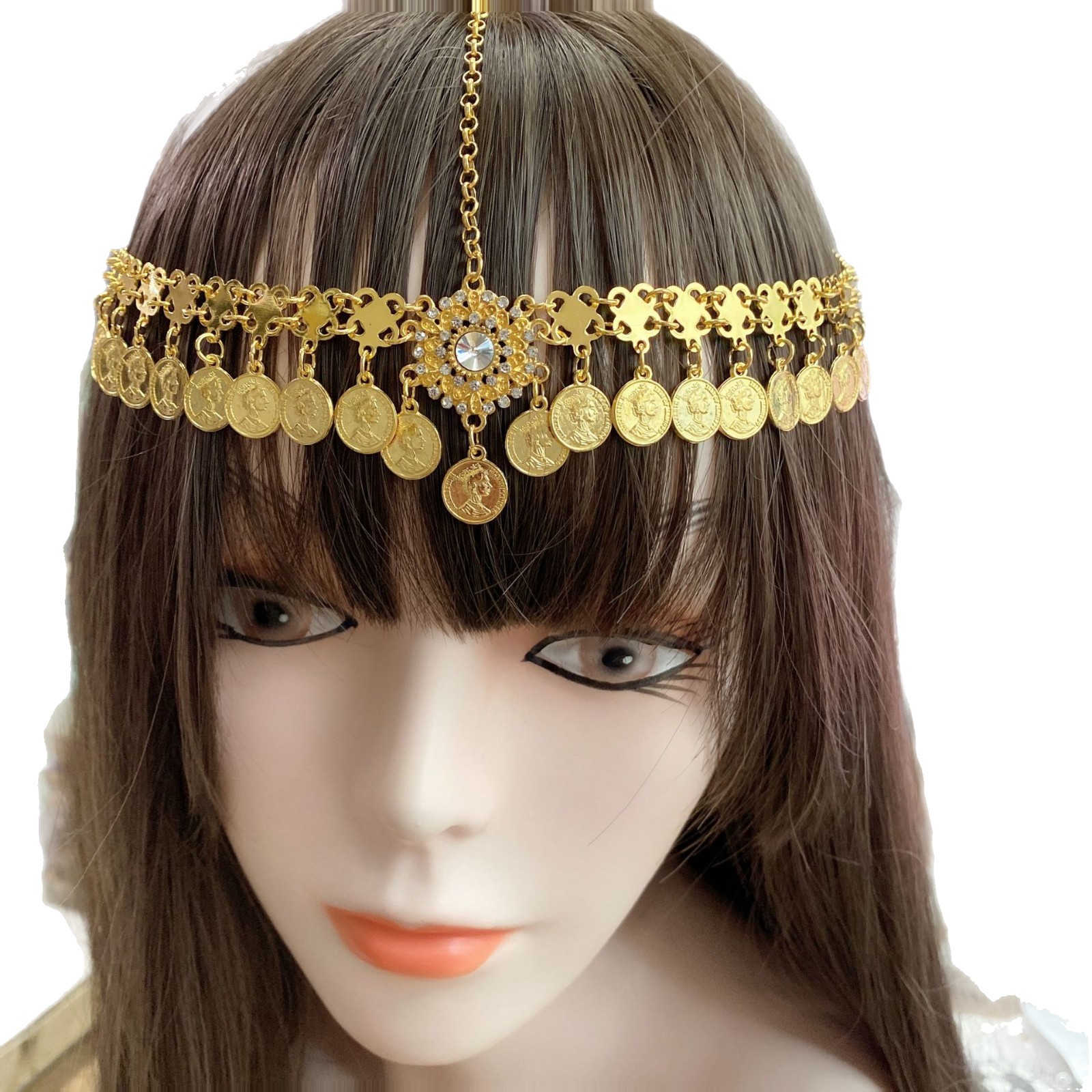 Hot New Exotic Headwear European and American Retro Ethnic Style Alloy Diamond Coin Tassel Headwear Headchain