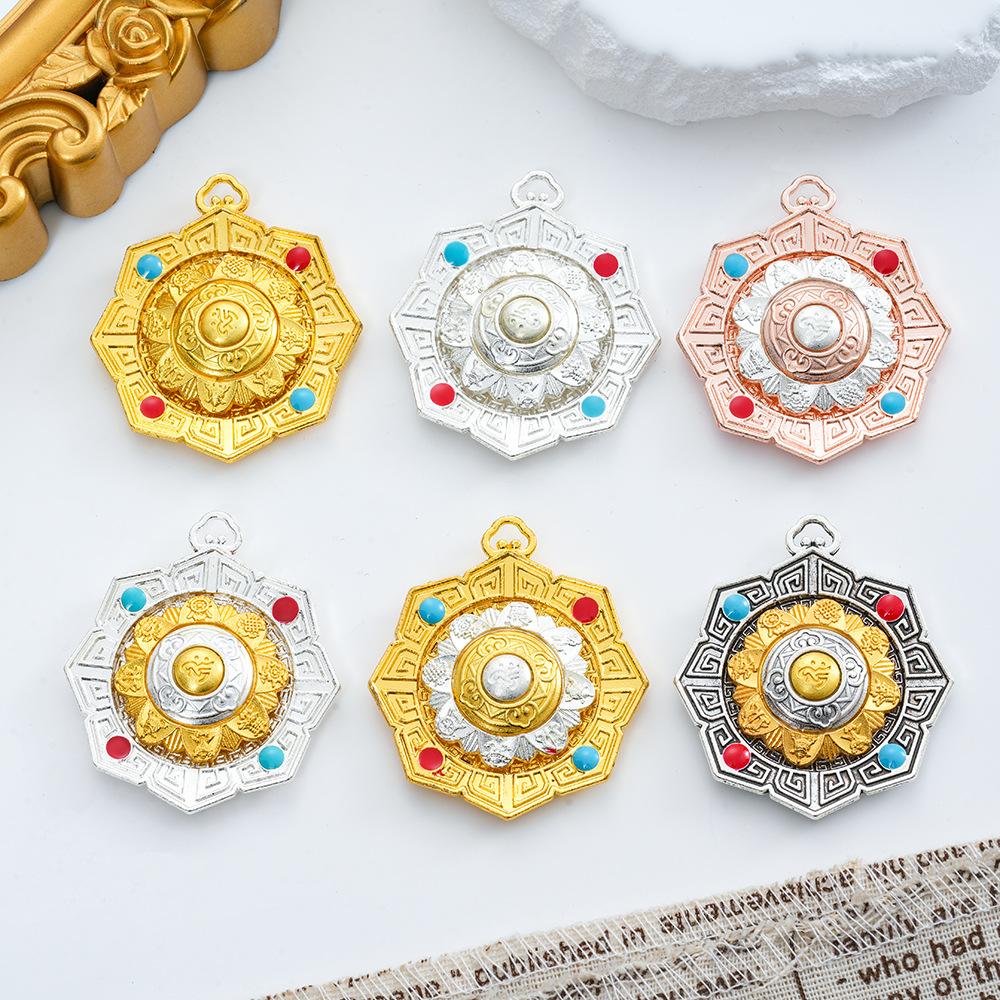 Xizang Jewelry, Eight Treasures and Six-Character Mantra Pendant, Nine Palaces and Eight Hexagrams, Ten Phases, Free Brand, Rotatable Necklace Pendant