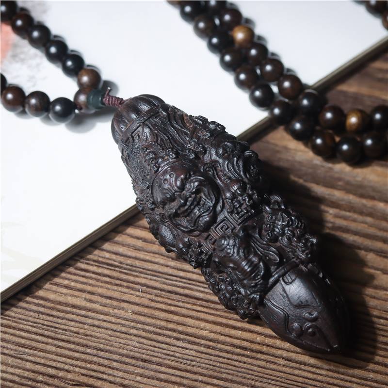 Agarwood Carved Vajra Pestle Handpiece, Solid Wood Carved Car Pendant, Portable Pendant Necklace