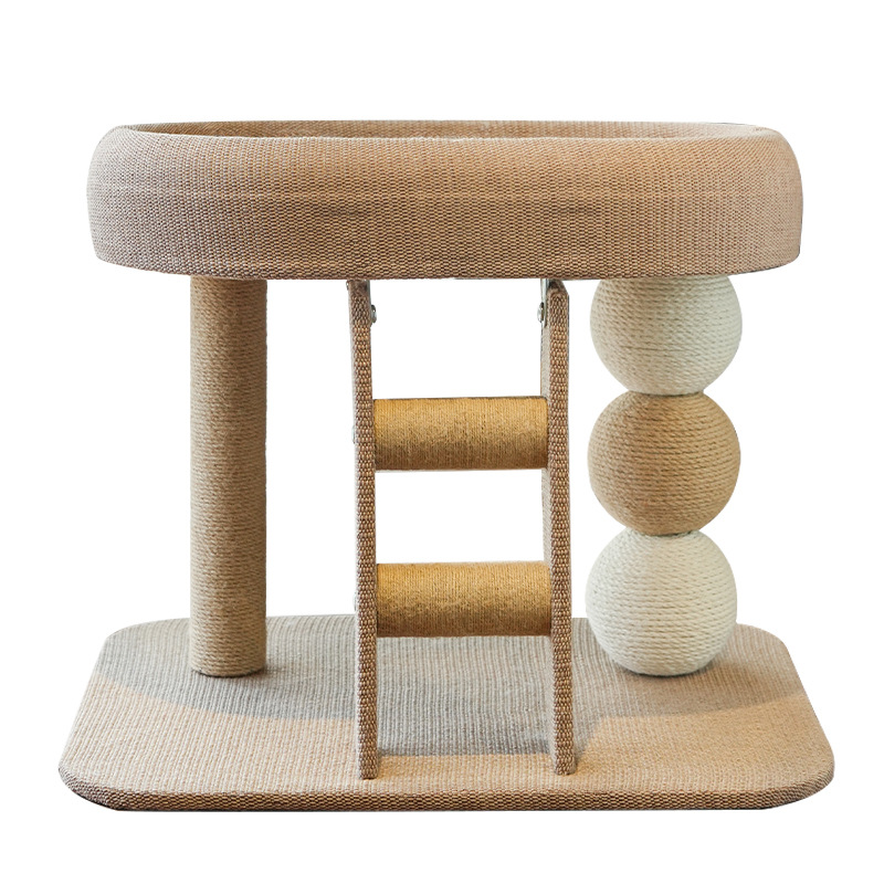 Cat Climbing Frame for Small Spaces, Space-Saving Cat Nest with Integrated Scratching Post, Climbing Platform, and Scratching Ball Cat Toy