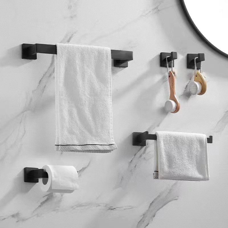Cross-border 304 stainless steel towel bar coat hook paper holder suit square bathroom towel ring coat hook roll paper holder