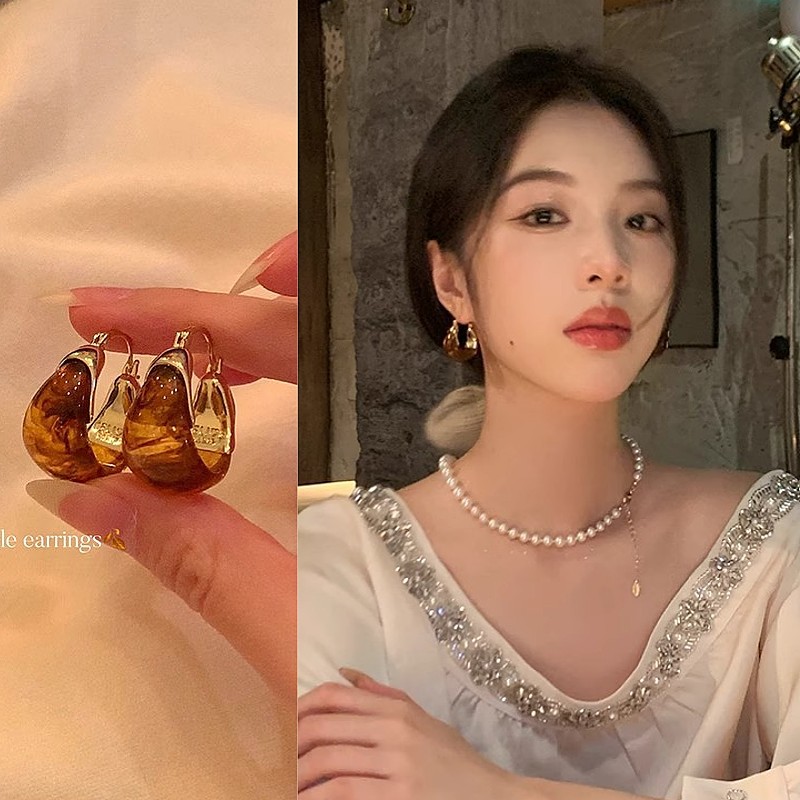 Серьги с амбером в стиле ретро для осени и зимы, элегантные серьги для женщин