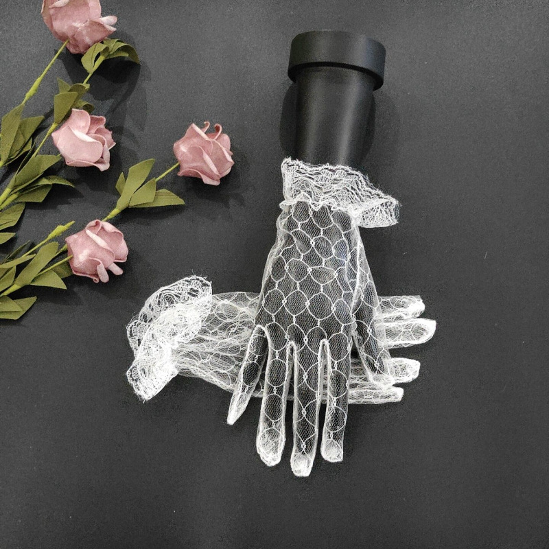 Wholesale White Banquet Short Gloves Wedding Dress Lace Mesh Evening Tea Party Lotia Lolita Gloves