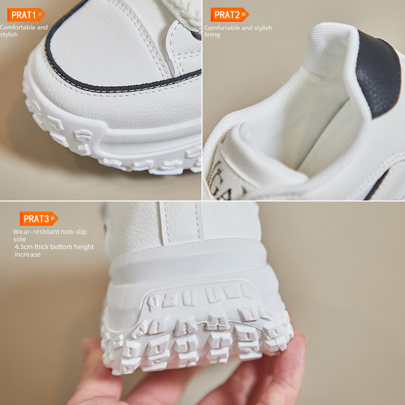 Korean Style White Shoes for Women 2025 Spring New Ins Student Casual Street Shooting Shoes Women's Thick Sole Heightening Sneakers Hy906