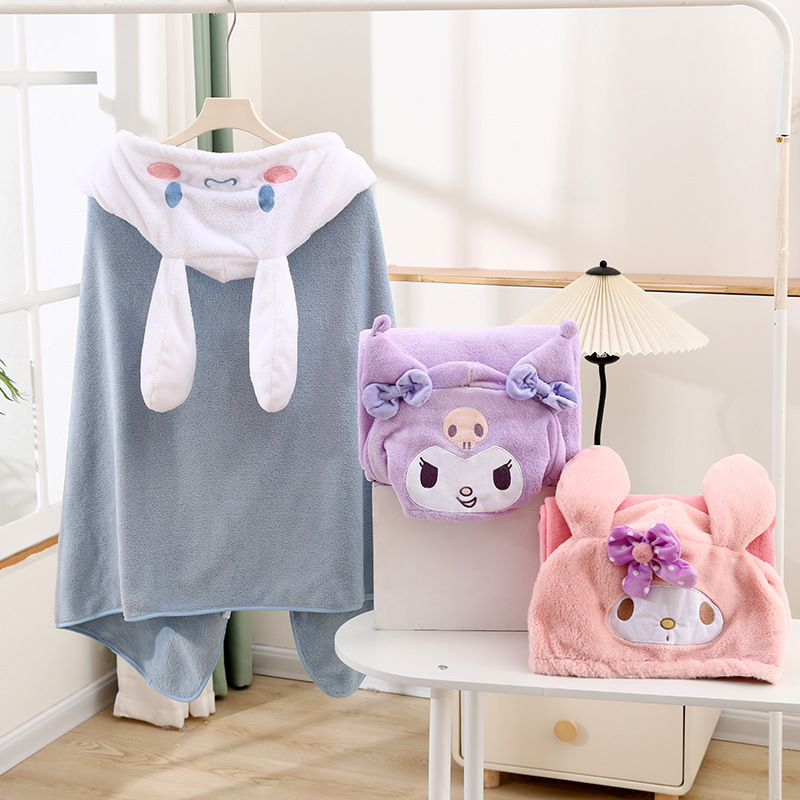 Cartoon Children's Wearing Bathrobe Baby Baby's Cloak Poncho Absorbent Soft Coral Fleece Hooded Children's Bath Towel