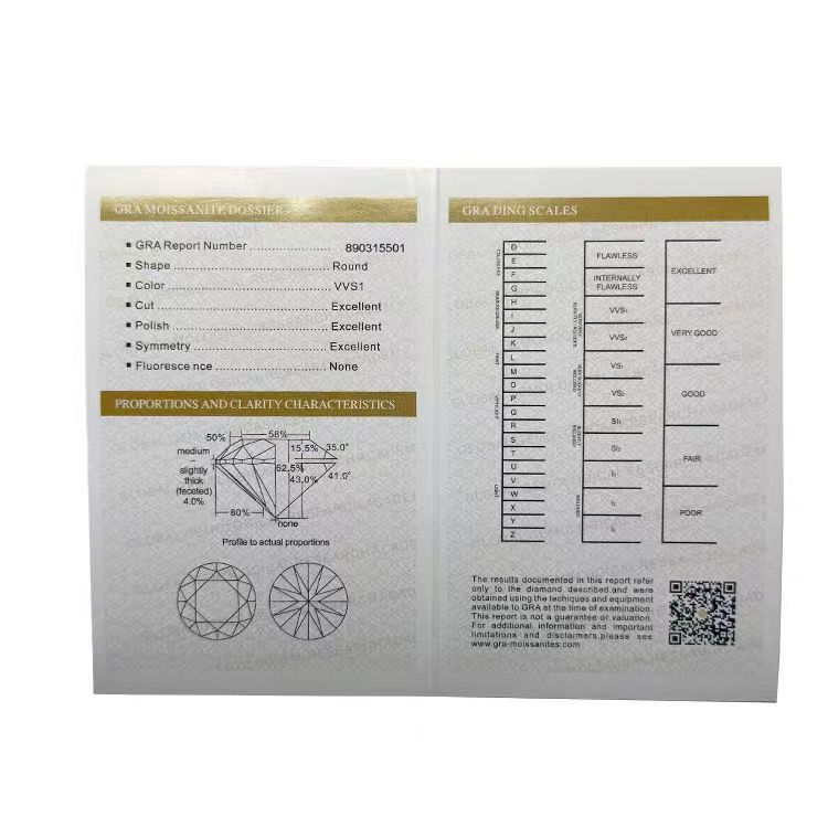 GRA Moissanite Certificate Mini Edition Moissanite Certificate Set with Black Card Envelope Label Enquiry Certification