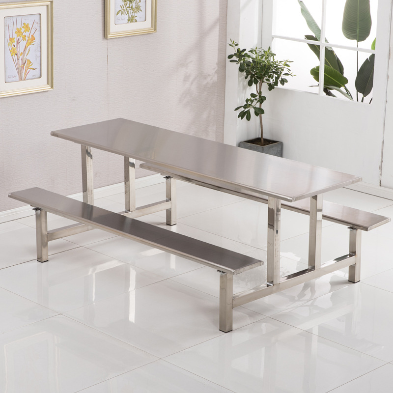 4-Seat Factory Employee Canteen Dining Table School Student Canteen Conjoined Fast Food Table and Chairs Stainless Steel Canteen Dining Table