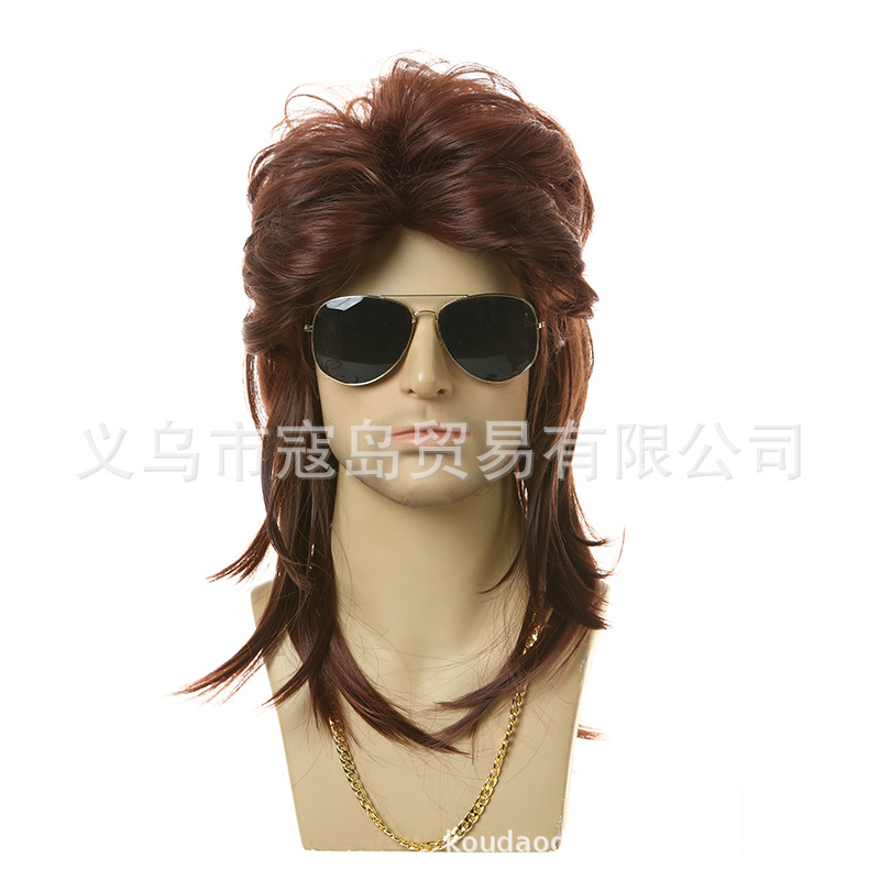 Amazon Halloween 80s Punk Heavy Metal Orange Long Straight Hair Disco COS Dress Up European and American Men's Wig