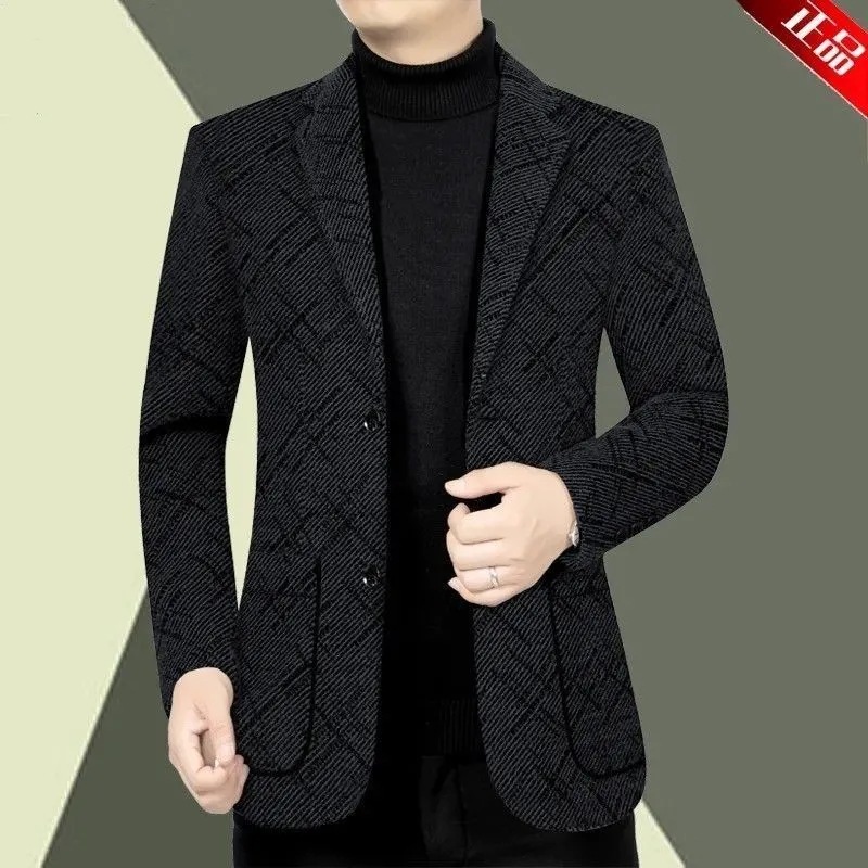 Heavyweight Thickened Men's Suit Jacket for Autumn and Winter, New Casual Woolen Thickened Jacket for Middle-Aged Men