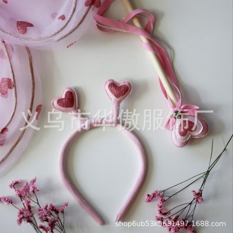 New Kidsren's Daily Dress up Heart Decoration Wings Butterfly Princess Wings Headdress Magic Wand Set Little Girl