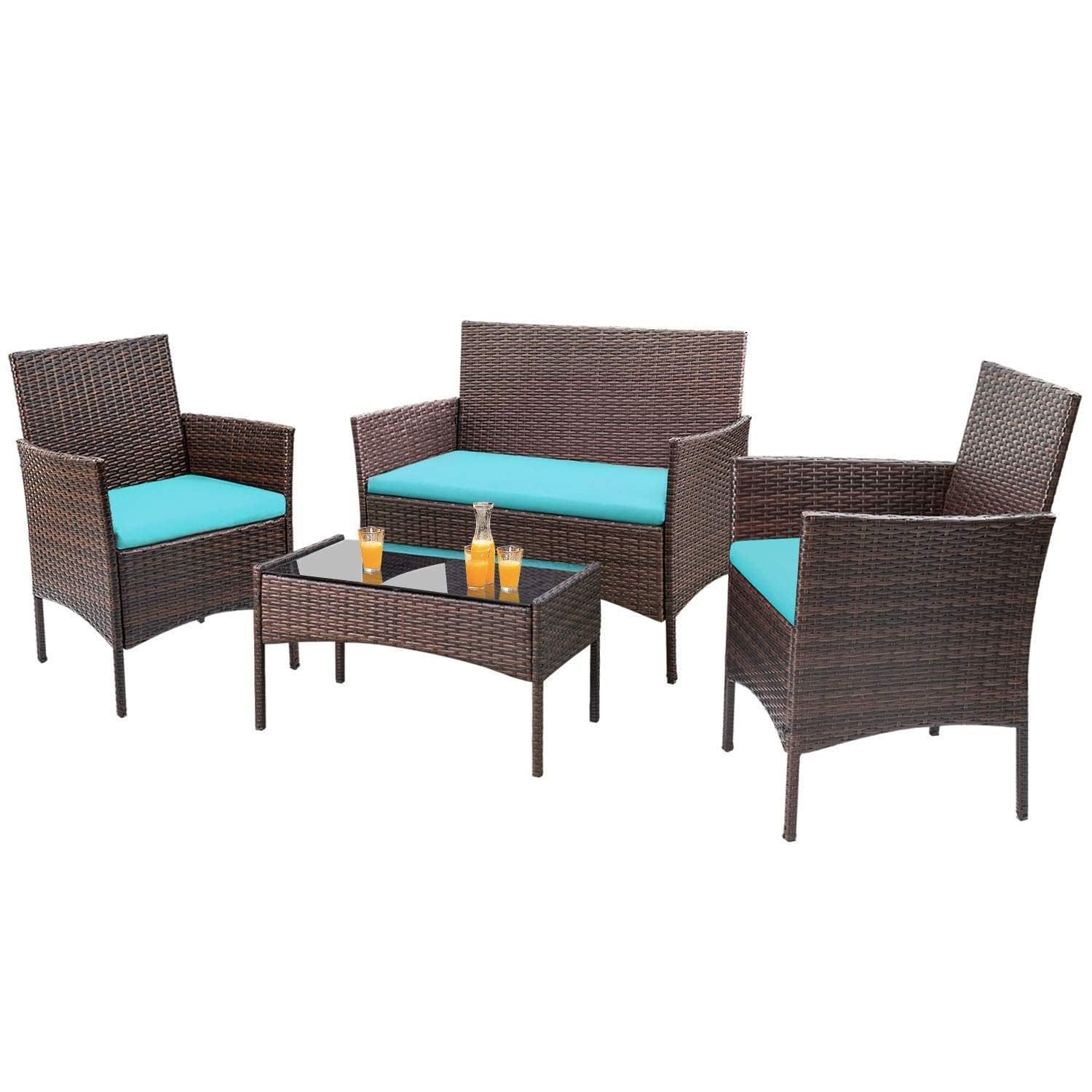 Spot Wholesale Outdoor Furniture 630 Four-Piece Rattan Sofa Courtyard Terrace Balcony Amazon Best-Selling Model