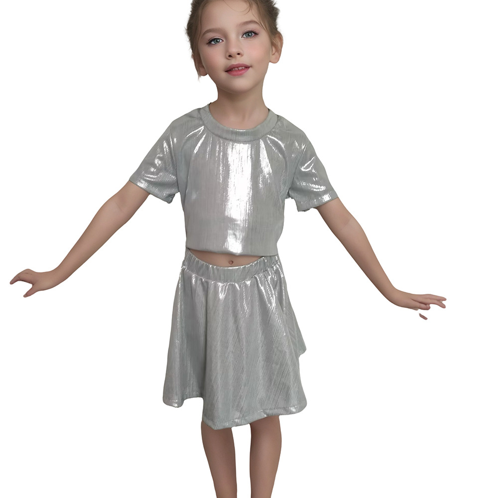 Unisex All-match Striped Men's and Women's New Children's and Elderly's Dancing Suit Hip-hop Sequins Laser Loose Short-sleeved T-shirt Street