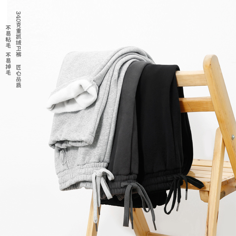 Dengjue Men's Wear 2025 Autumn 350g Heavyweight Loose Drawstring Jogger Pants with Fleece, Heavyweight Fleece Sweatpants