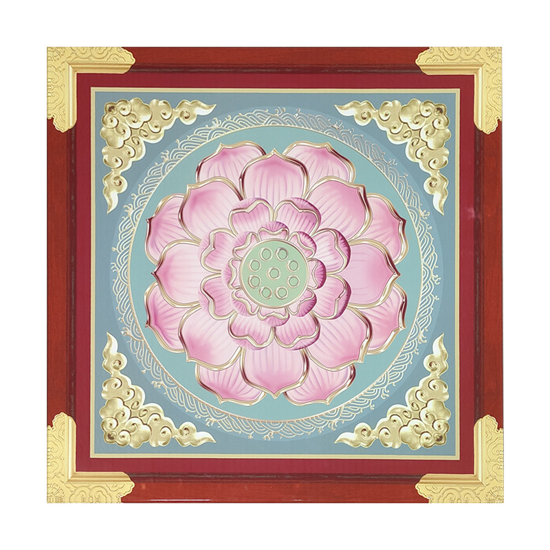 Antique-Style Golden Lotus Painted Buddhist Temple Ceiling Xizang-Style 3D Ceiling Decoration Material Manufacturer Customization