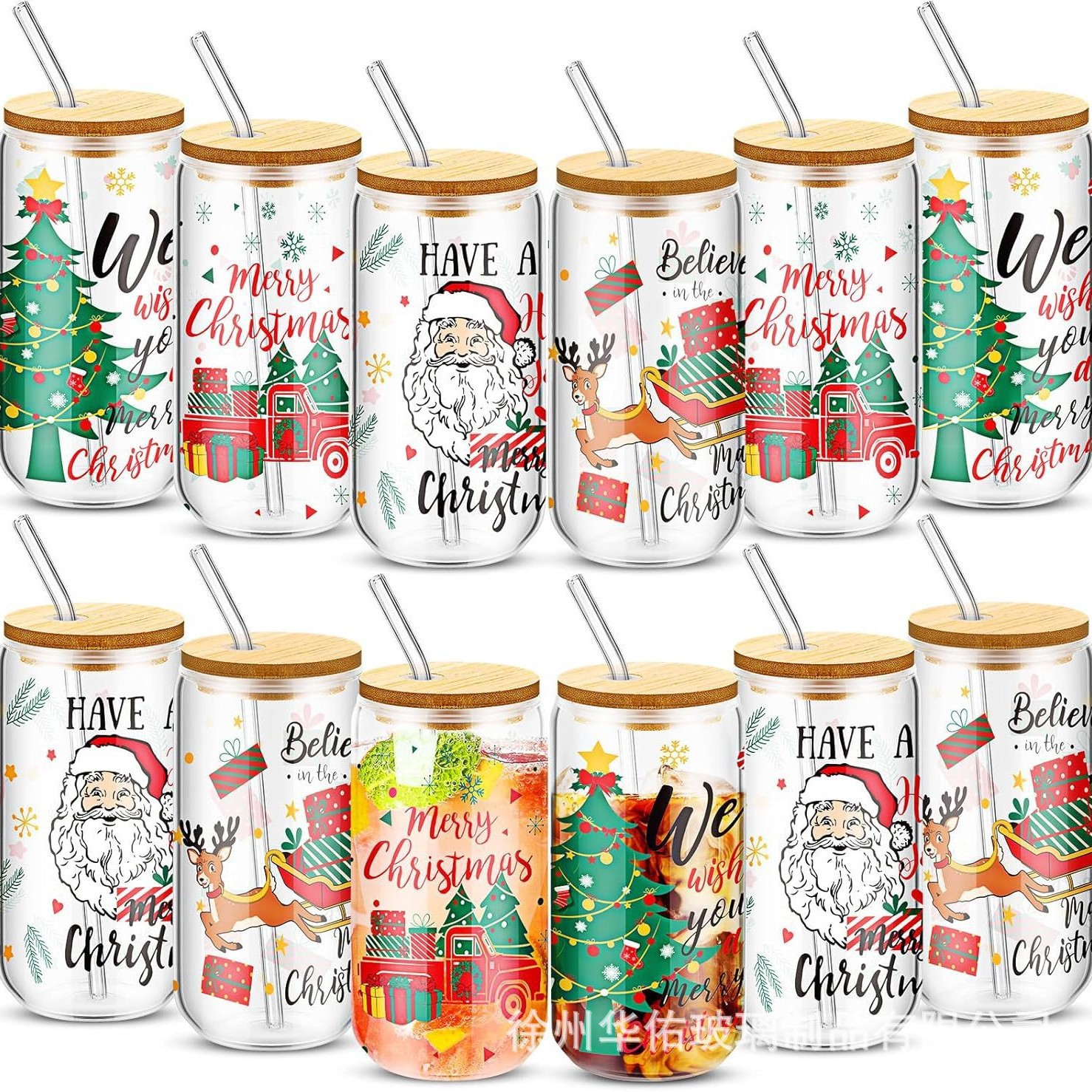 Кросс-бордерный стакан для Хэллоуина 16oz, чашка для кока-колы, стакан с бамбуковой крышкой, высокобorosilicate стеклянная трубка для сока