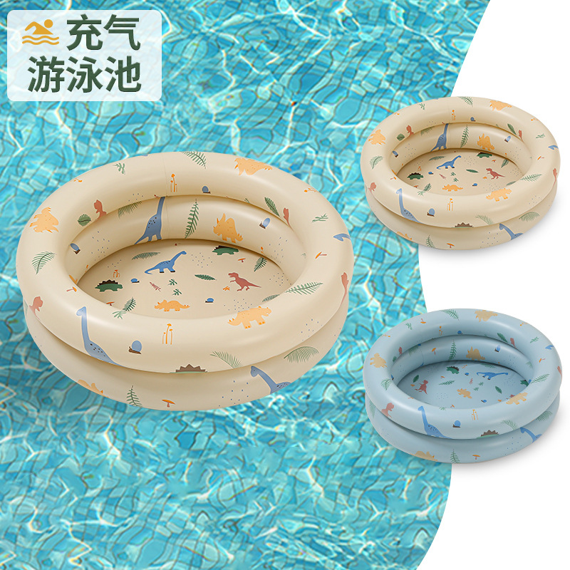 Jialan factory wholesale inflatable children's pool retro striped dinosaur round swimming air cushion floating baby wash