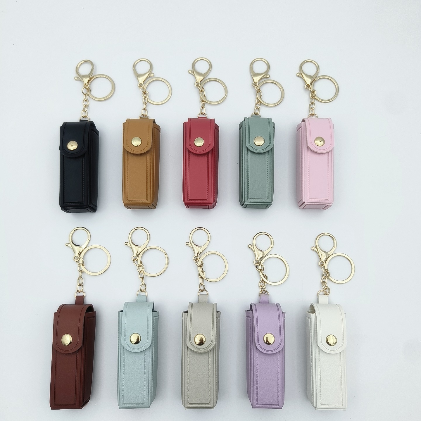 Ins Style New Style pu Leather Portable small size Mini Keychain Accessories Pendant Love Mirror Lipstick Storage Bag