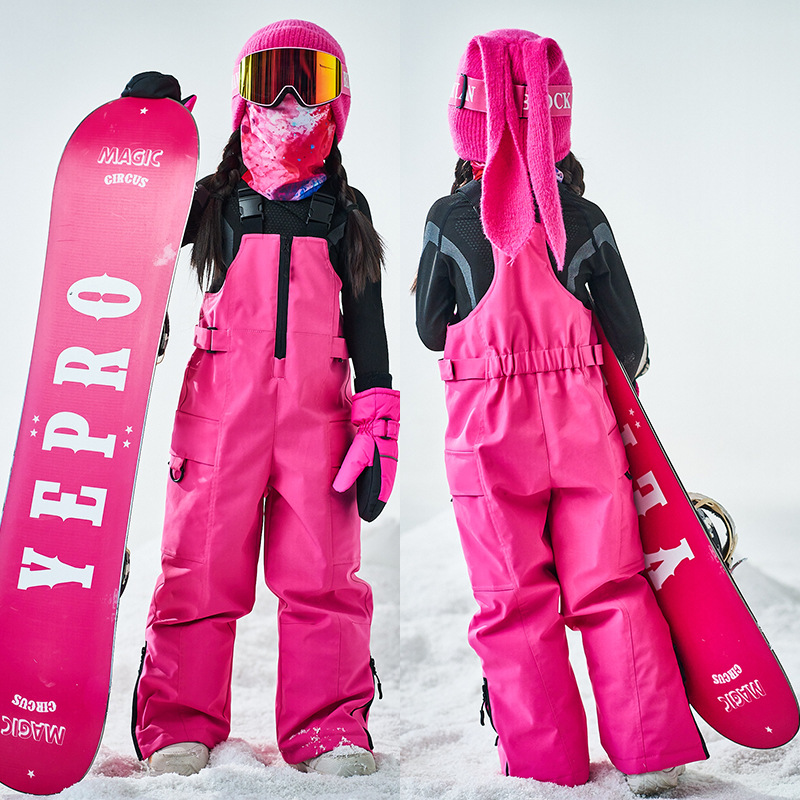 Children's Professional Ski Overalls for Boys and Girls Outdoor Waterproof and Windproof Quilted Ski Pants Family Wear