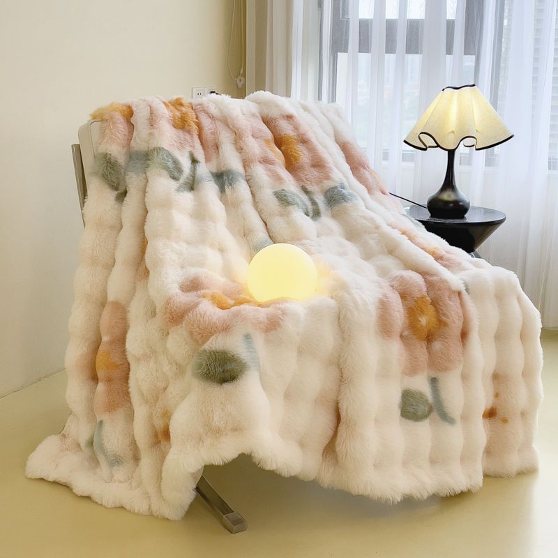 Rabbit Plush Blanket Winter Thickeneded Blanket Office Nap Shawl Small Blanket Casual Coral Velvet Sofa Blanket