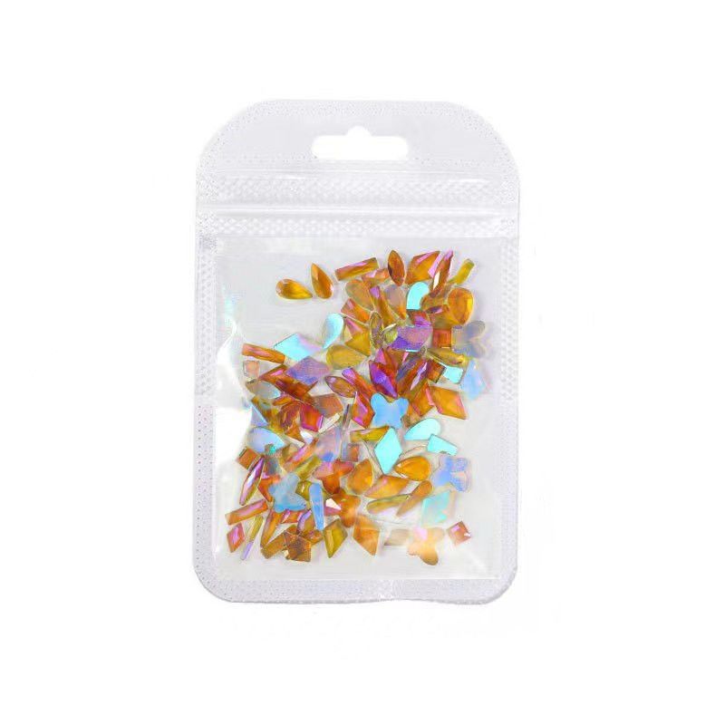 Wen Elf Same Nail Art Aurora Diamond Jewelry Champagne Tea Purple Magic Color Flat Bottom Transparent Color Special-shaped Diamond Nail Decoration