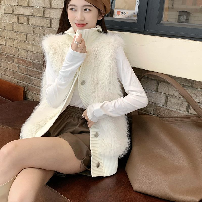 Korean Style Stand Collar Mink Velvet Sleeveless Sweater Women's Outwear 2025 Autumn and Winter New Loose Elegant Elegant Knitted Cardigan