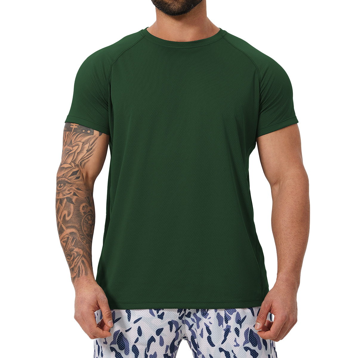 Spring and Summer Quick-Drying Men's Sports American-Style Muscle Training Fitness Round-Neck Solid Color Short-Sleeved Football Running T-Shirt 1069