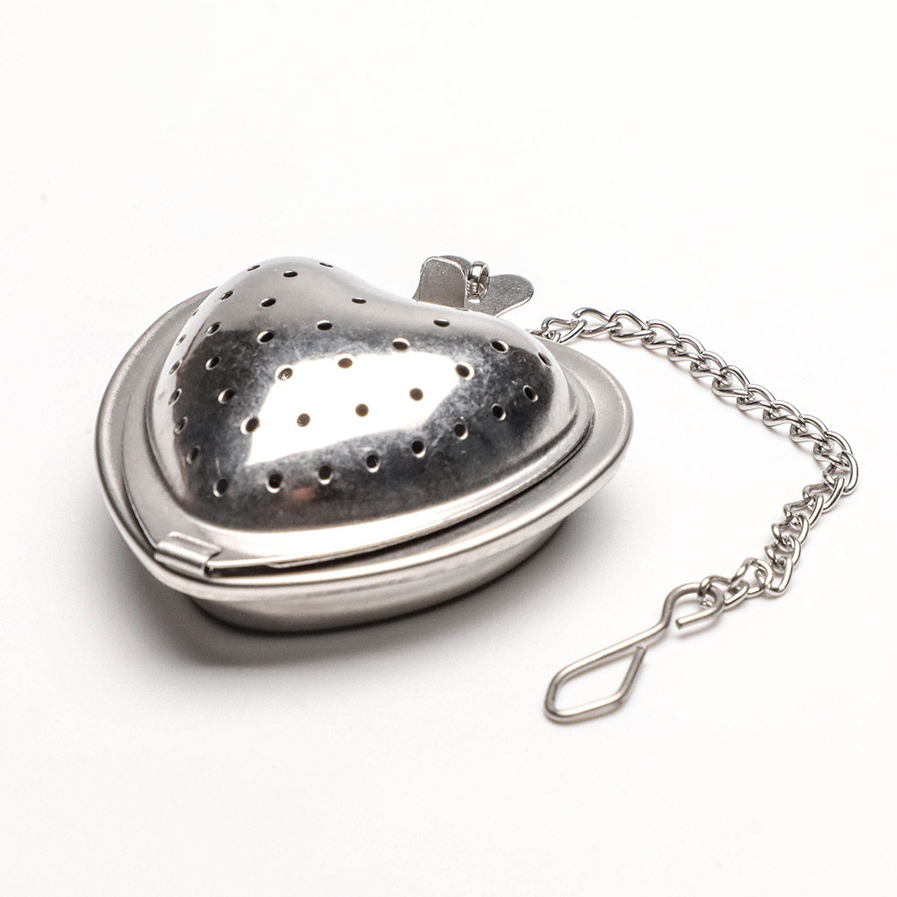 in stock stainless steel 304 heart-shaped tea filter tea compartment modern simple chain love tea drain tea filter bubble tea ball