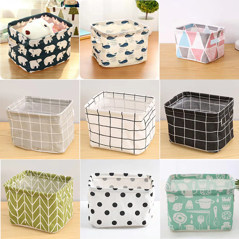 Fabric Foldable Storage Basket Desktop Storage Box Cotton and Linen Sundries Storage Basket Socks Underwear Storage Basket