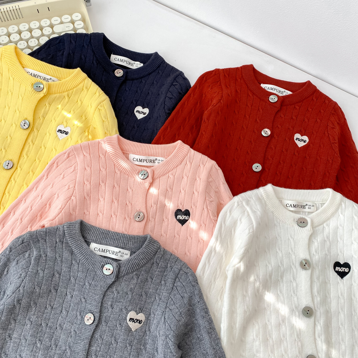 Children's Wear Large and Small Girls' Baby Korean Style Strung Sweater Western Style Casual Love Knitted Cardigan Jacket