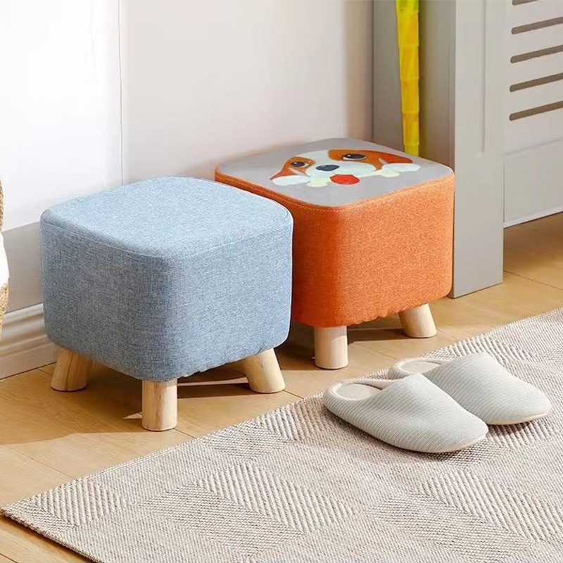 Household elastic low stool fabric thickened square bench door living room bedroom shoe changing stool for adults and children