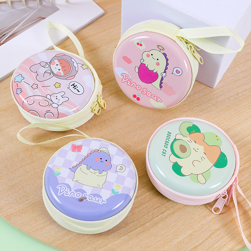 Children's creative cute tinplate coin purse cartoon coin purse earphone cable round zipper storage bag small gift
