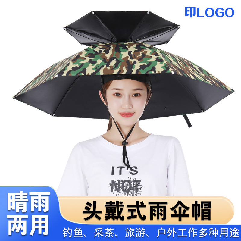 Umbrella Hat, Head-Mounted Umbrella Hat, Fishing Head-Mounted Sun Umbrella, Outdoor Tea-Picking Sanitation Bucket Umbrella, Folding Umbrella, Foreign Trade