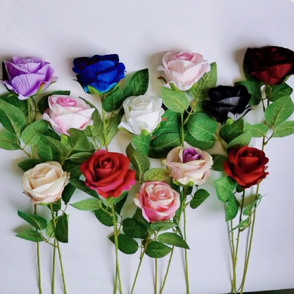 Искусственная роза одноствольная роза на День святого Валентина для дома свадьбы фальшивый цветок бархатная роза с эффектом натуральности