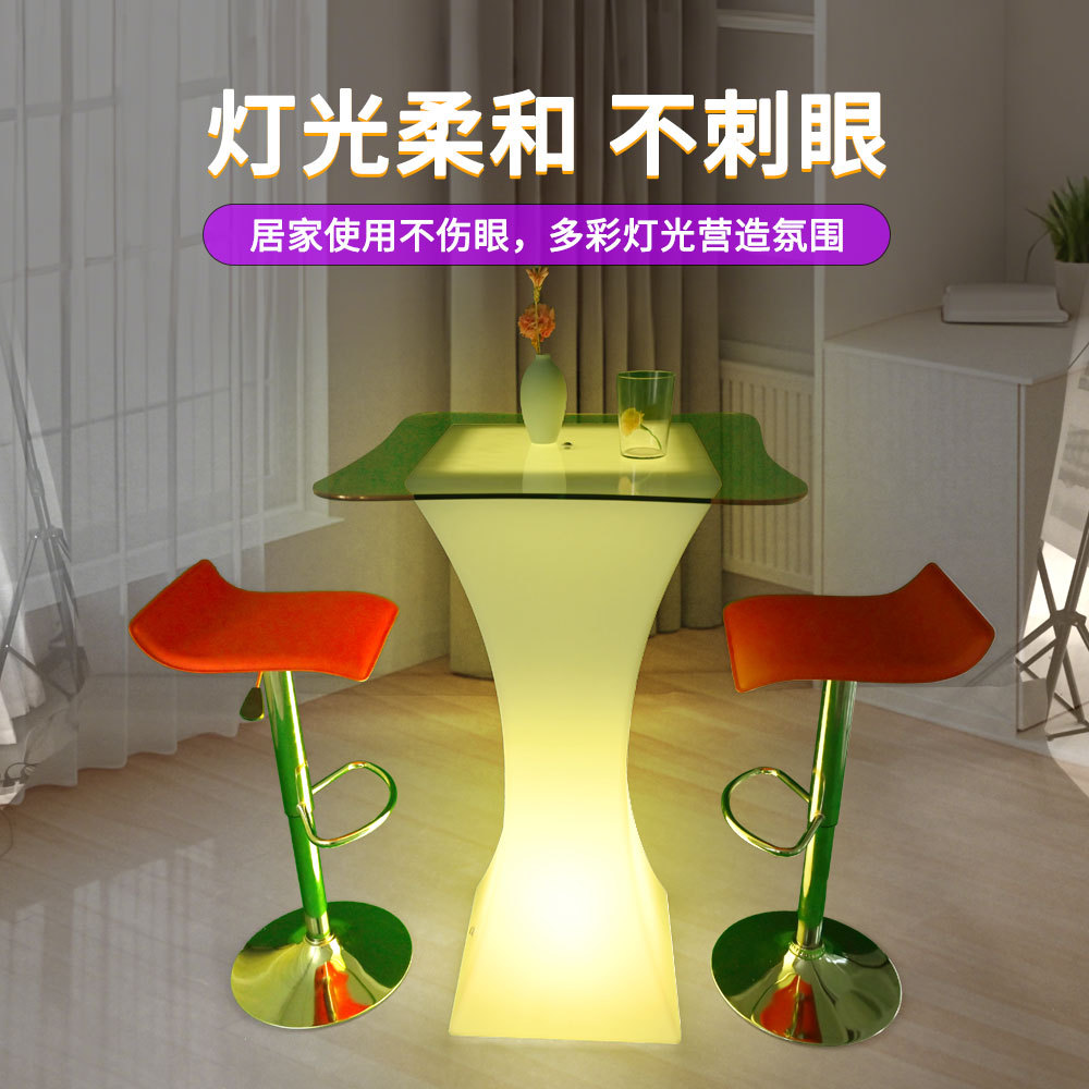 New Led Luminous Furniture Colorful Small Waist Bar Table High-End Luminous Hotel Furniture Ktv Cocktail Table