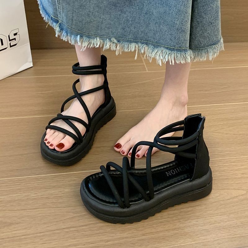 Elegant Lady Retro British Style Slippers 2024 Internet Celebrity New Fashion Height-Increasing Fairy Style Lightweight Non-Slip Sandals