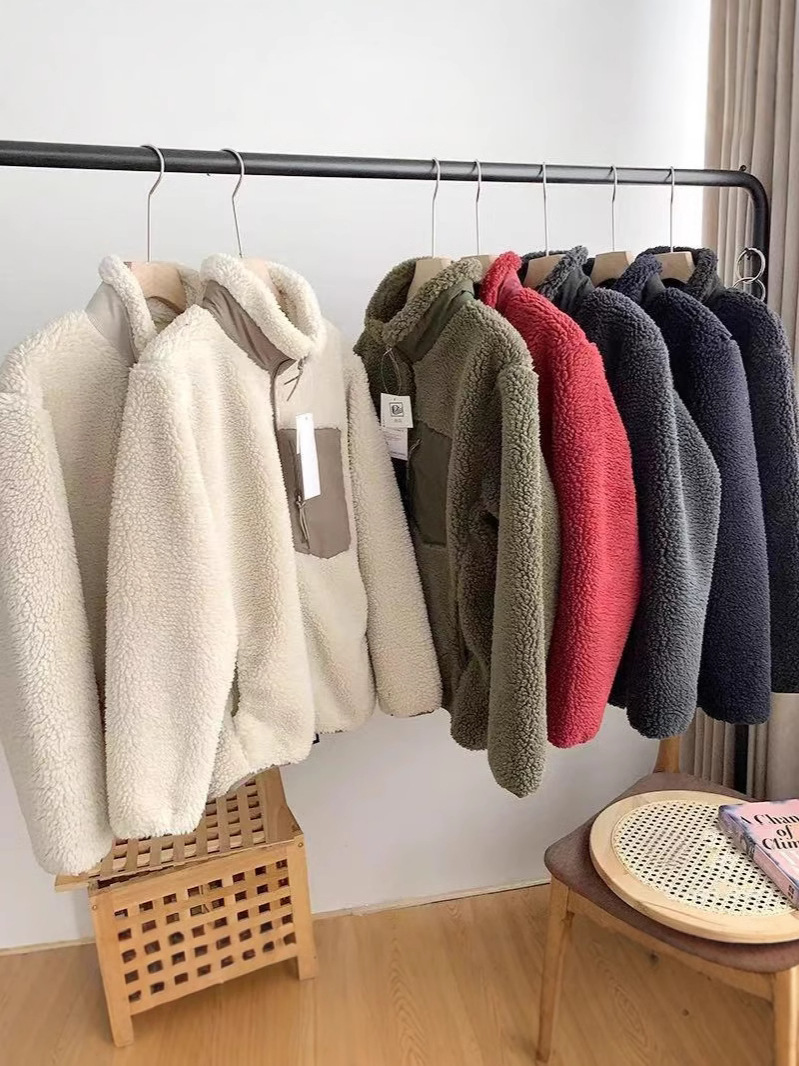 Japanese Style Goods Sheep Spring, Autumn and Winter Windproof and Warm Composite Polar Fleece Stand Collar Outwear Lamb Wool Couple Model 473071