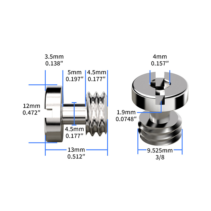 Hex Socket Stainless Steel Imperial 1/4 3/8 M3 Quick Release Screw Camera Quick Release Plate Fixing Screw