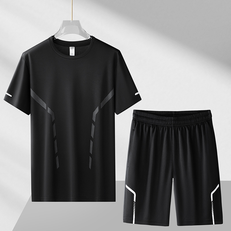 Ice Silk Sportswear Suit for Men, Plus Size, Summer Round Neck, Sweat-Absorbent, Quick-Drying Short-Sleeved T-Shirt, Loose Price Control 68