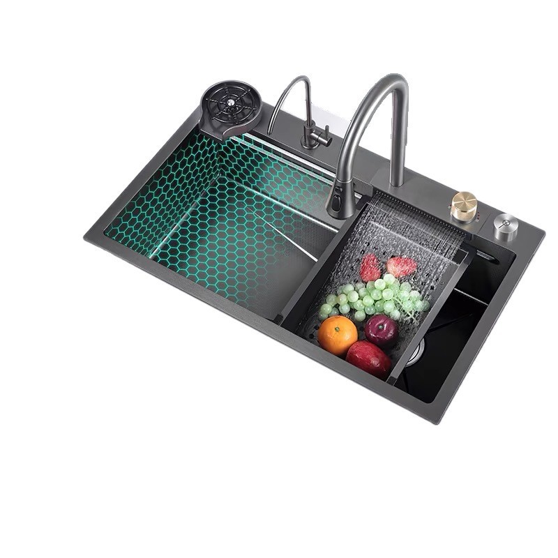 304 Stainless Steel Honeycomb Knife Holder Sink Kitchen Sink Sink Nano Honeycomb Rain Shower Waterfall Large Single Sink