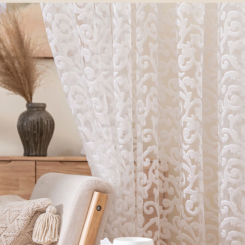 American Retro Accessible Luxury Embroidered Curtain Gauze Living Room Bedroom Blackout Curtain with Gauze Processing Geometric Embroidered Window Screen