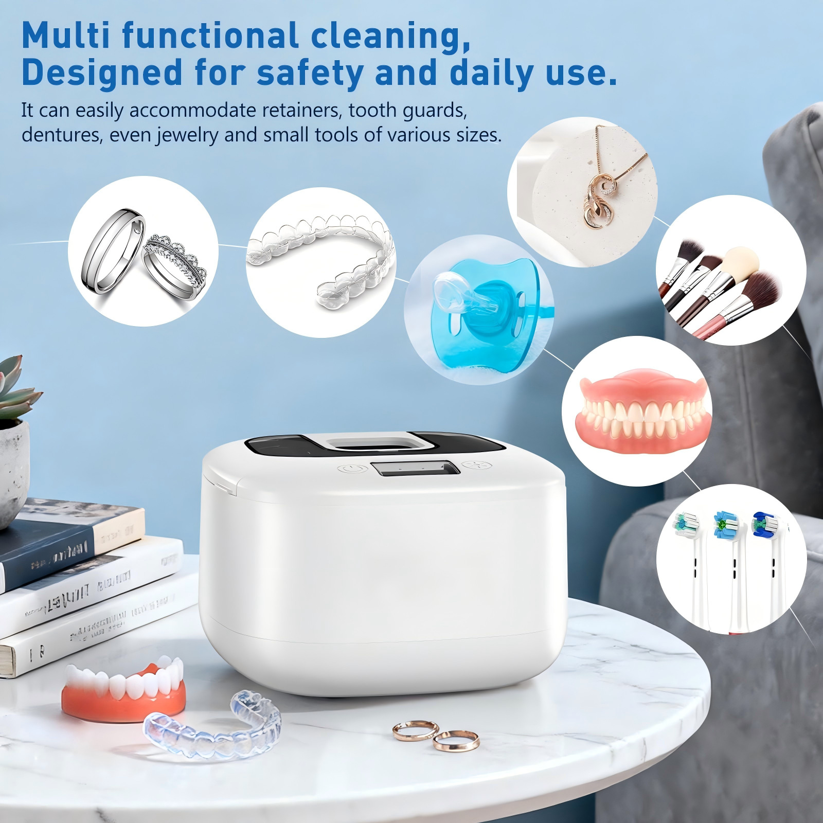 Rechargeable Ultrasonic Braces Cleaning Machine Cross-Border New Uv Sterilization Cleaning Machine Portable Household Denture Cleaning Machine